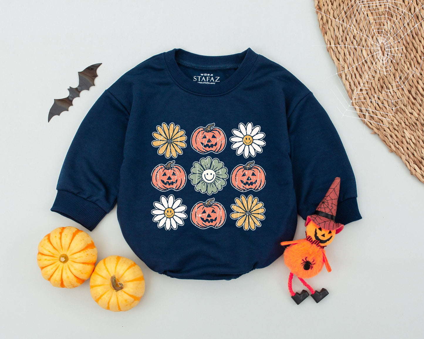 Vintage Spooky Pumpkin Baby Romper: Fall & Halloween Newborn Outfit