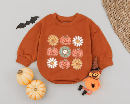 Retro Pumpkin Patch Baby Romper, Vintage Halloween Outfit, Whimsical Floral, Toddler Autumn Clothes, Spooky Cute Newborn Outfit 132 Characters