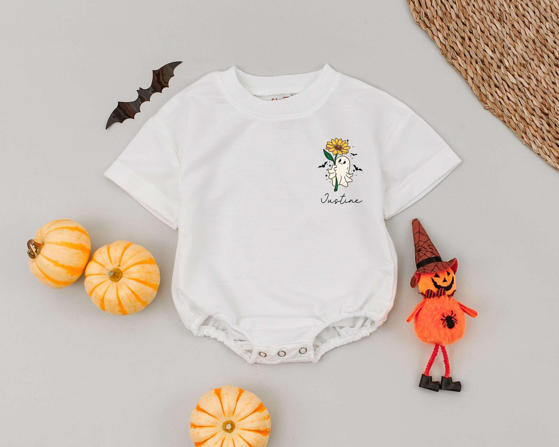 Custom Halloween Baby Romper with Personalized Name, Unisex Outfit  