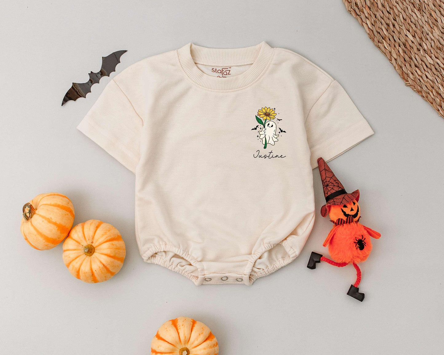 Custom Halloween Baby Romper with Personalized Name, Unisex Outfit  