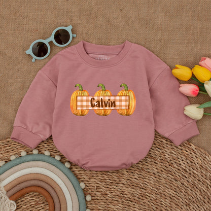 Pumpkin Fall Romper - Thanksgiving Baby Outfit, Autumn Baby Clothes