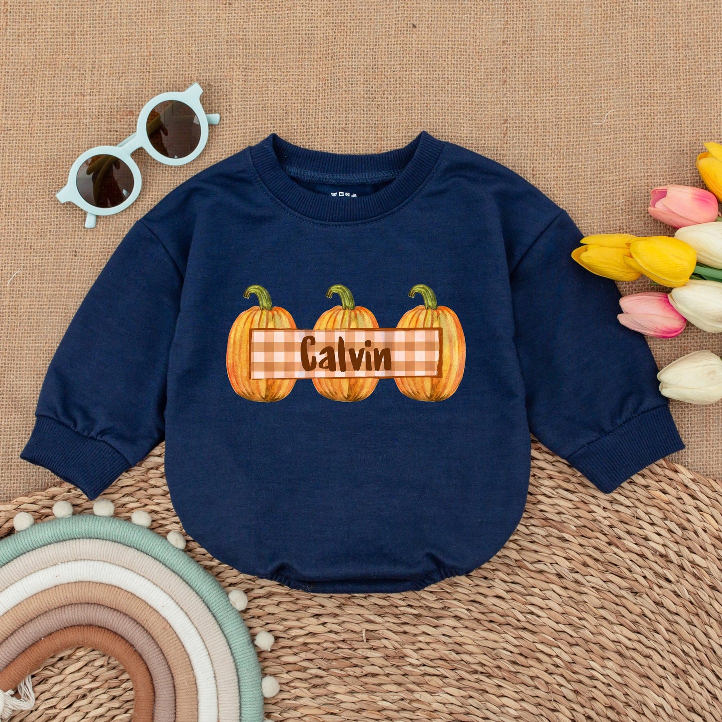 Pumpkin Fall Romper - Thanksgiving Baby Outfit, Autumn Baby Clothes