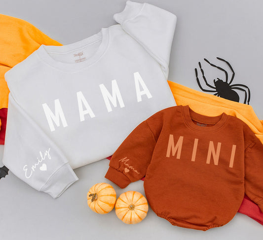 Mama and Mini Matching Sweatshirt Set:  "MAMA" & "MINI" Print Mother Daughter Outfits, Girl Mom Gift, Cozy Toddler Sweaters, Winter Style, Casual