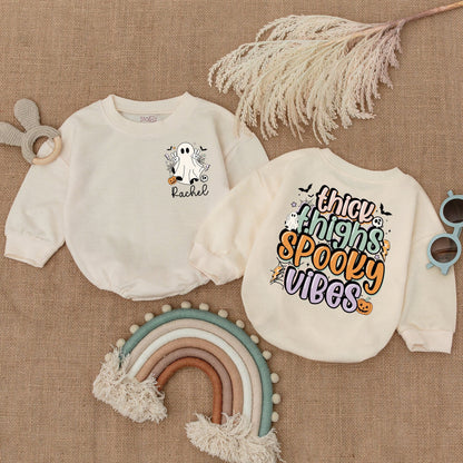 Cute Halloween Baby Romper "Rachel" Ghost Pumpkin Bats Stars Spiderweb Skull for My First Halloween Outfit Baby Shower Gift