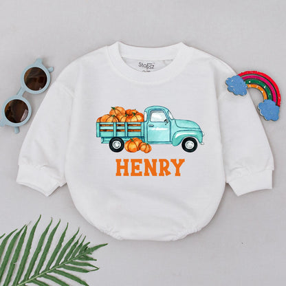 Custom Pumpkin Truck Romper – Perfect Fall & Thanksgiving Outfit