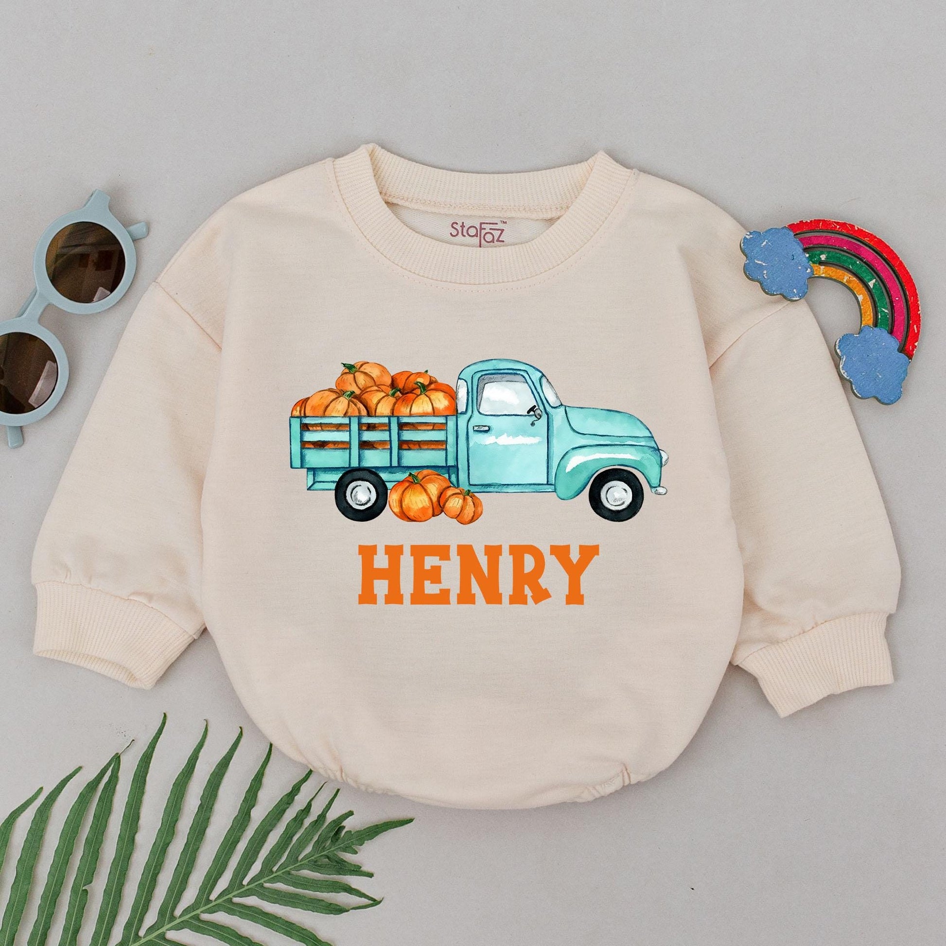 Custom Pumpkin Truck Romper – Perfect Fall & Thanksgiving Outfit