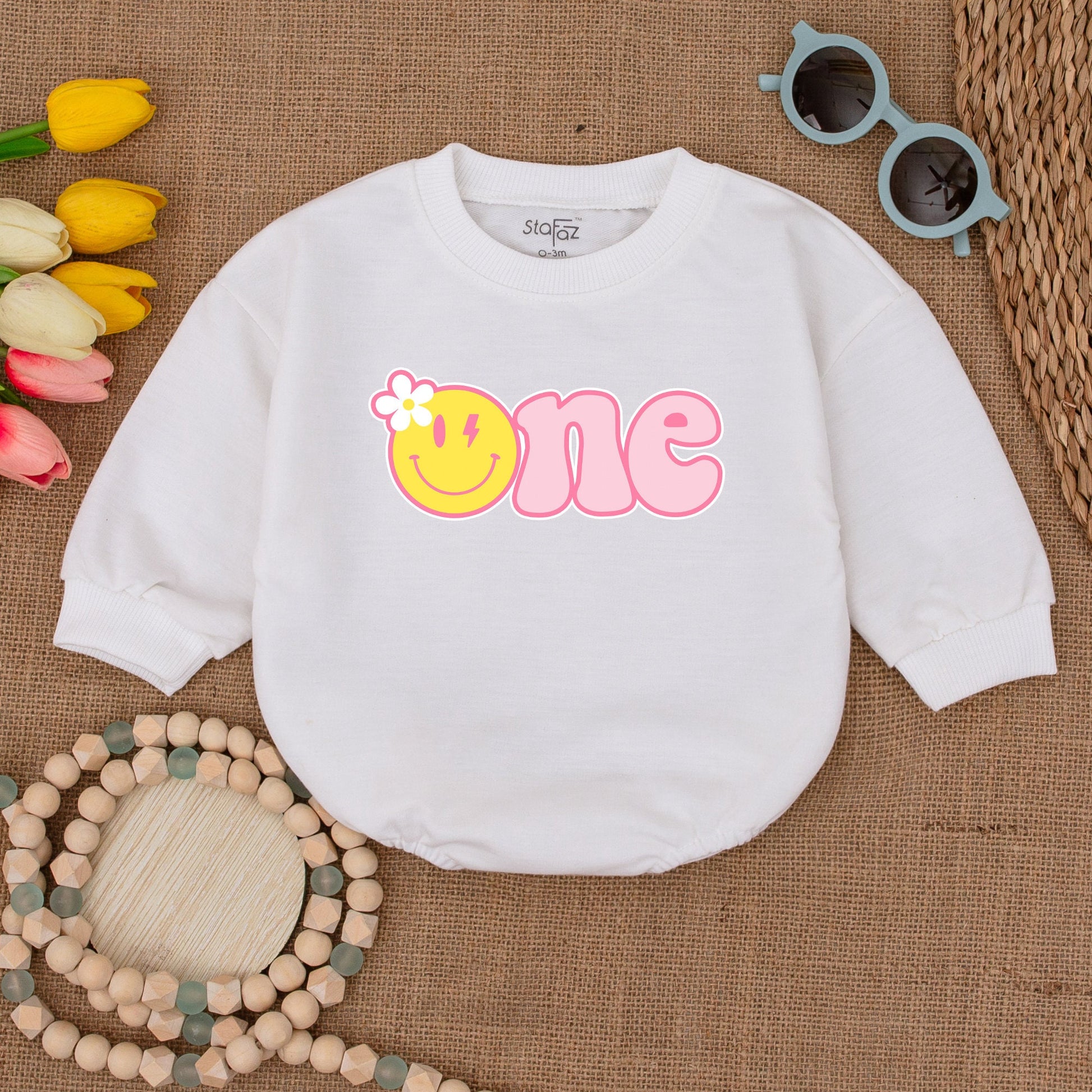 One Happy Girl Romper Daisy Birthday Outfit Matching Family Baby Girl Bodysuit Yellow Smiley Face Pink One Cake Smash Celebration Gift