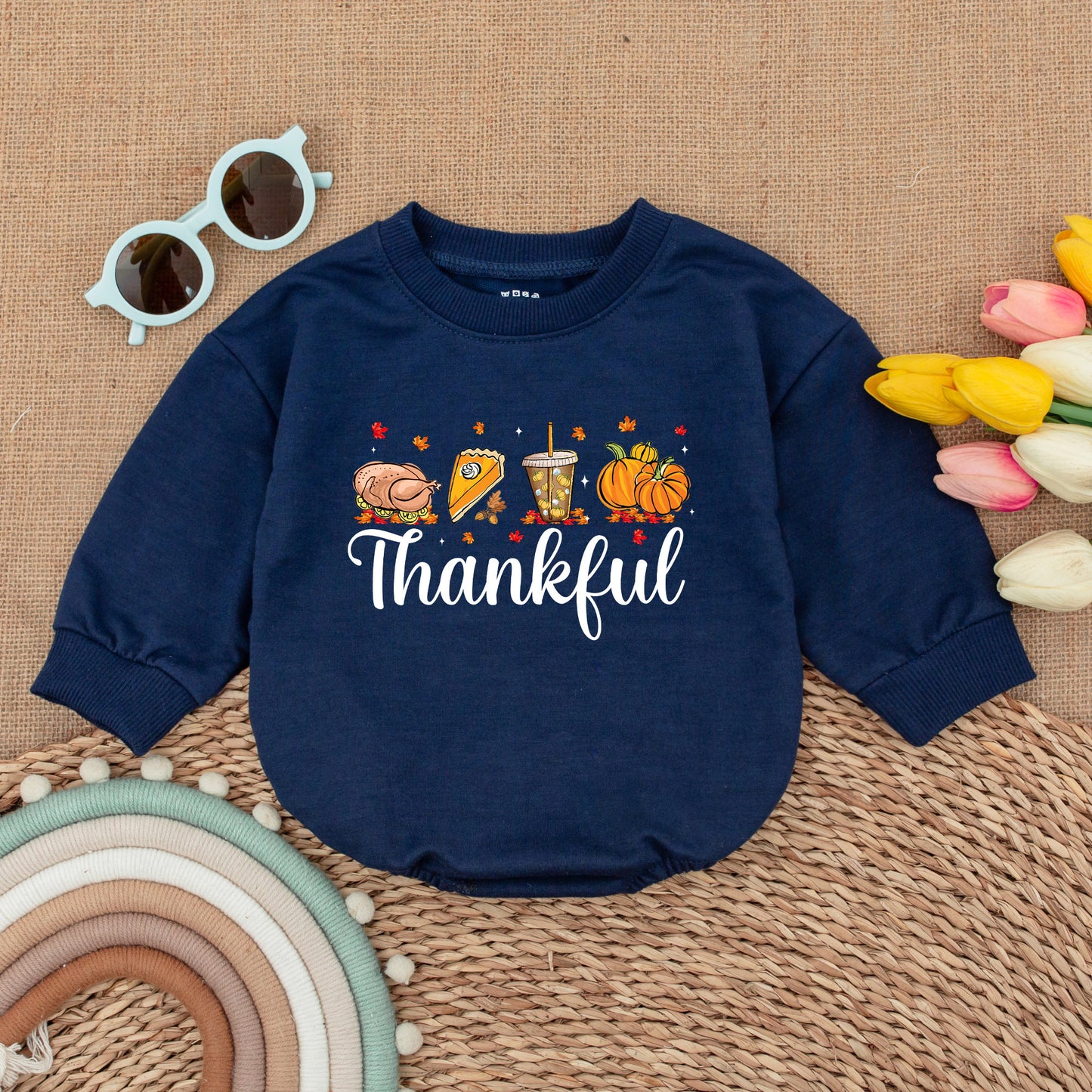 First Thanksgiving Bubble Romper, Pumpkin Newborn Fall Outfit