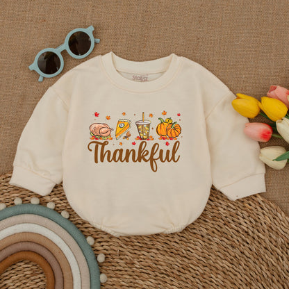 First Thanksgiving Bubble Romper, Pumpkin Newborn Fall Outfit