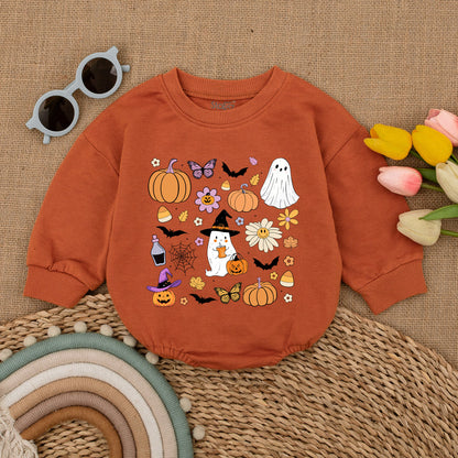 Retro Halloween Baby Romper | Cute Ghost Outfit & Sweatshirt Set