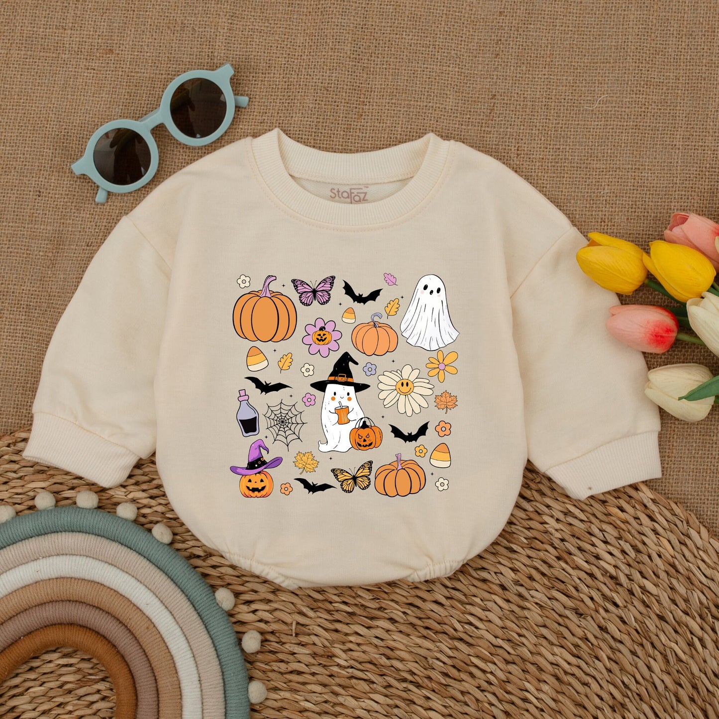 Retro Halloween Baby Romper | Cute Ghost Outfit & Sweatshirt Set