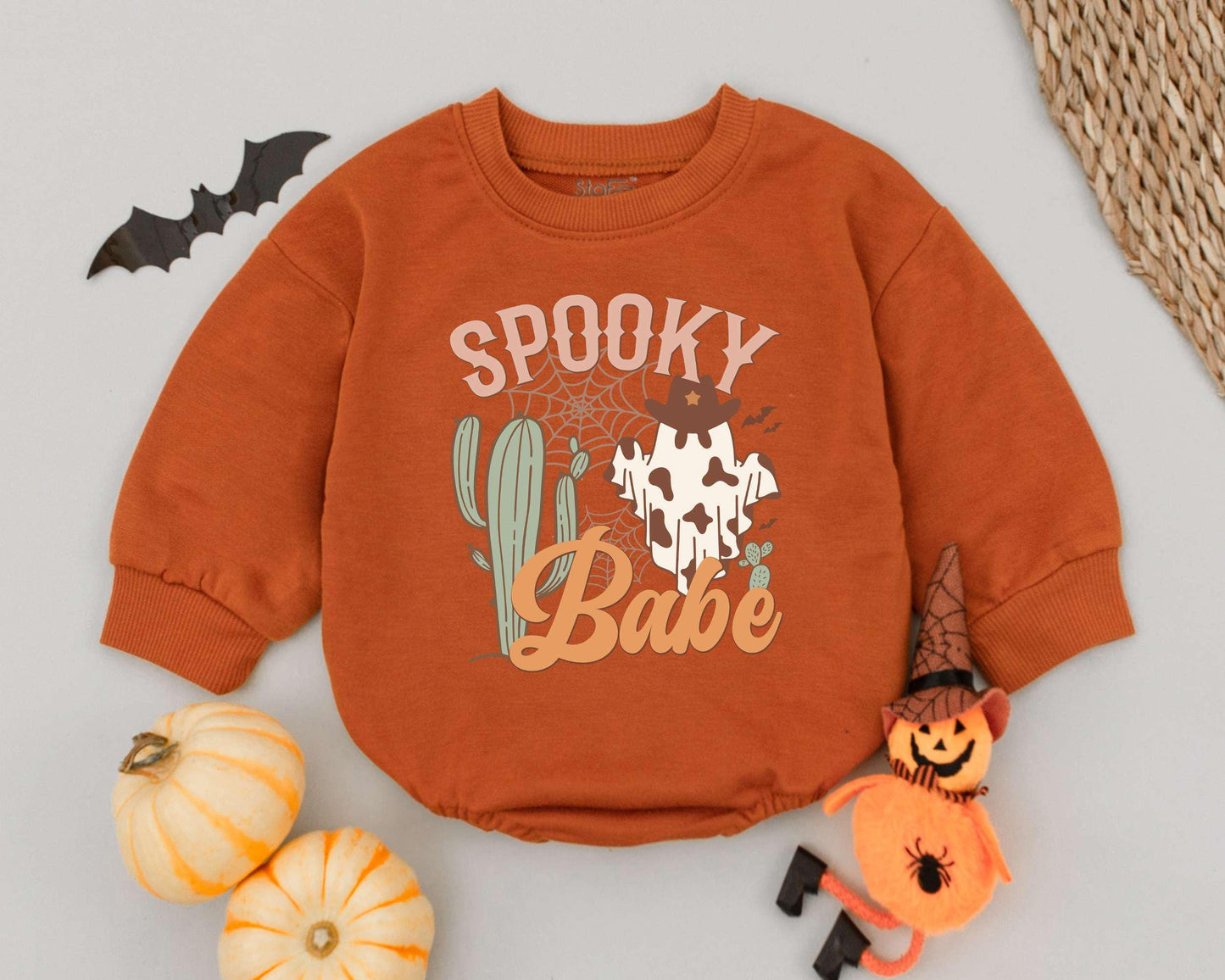 Adorable Halloween Baby Outfit: Romper & Sweatshirt for Spooky Fun