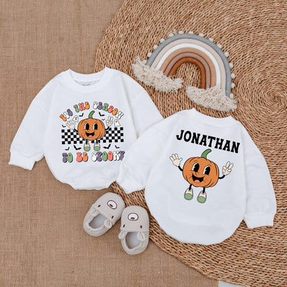 Spooky Season First Halloween Baby Outfit Groovy Font Pumpkin Bodysuit Custom Name Newborn Clothes Retro Bats Ghosts Checkered Romper Fall Infant Gift 139c