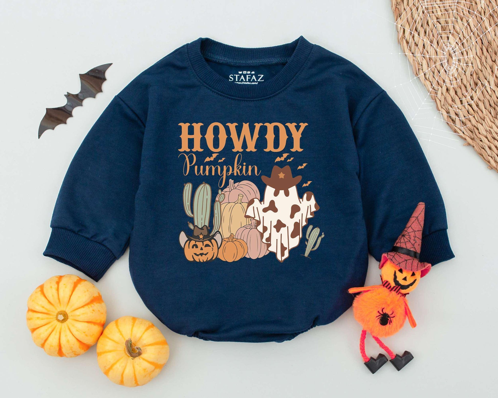 Retro Western Halloween Outfit: Baby Romper & Toddler Sweatshirt