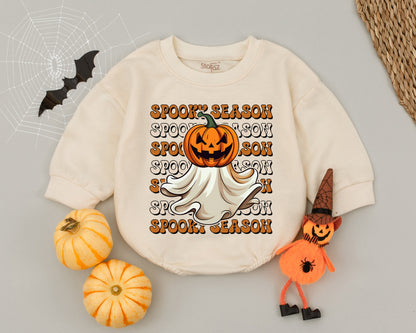 Retro Pumpkin Ghost Baby Romper - Halloween Costume & Fall Outfit