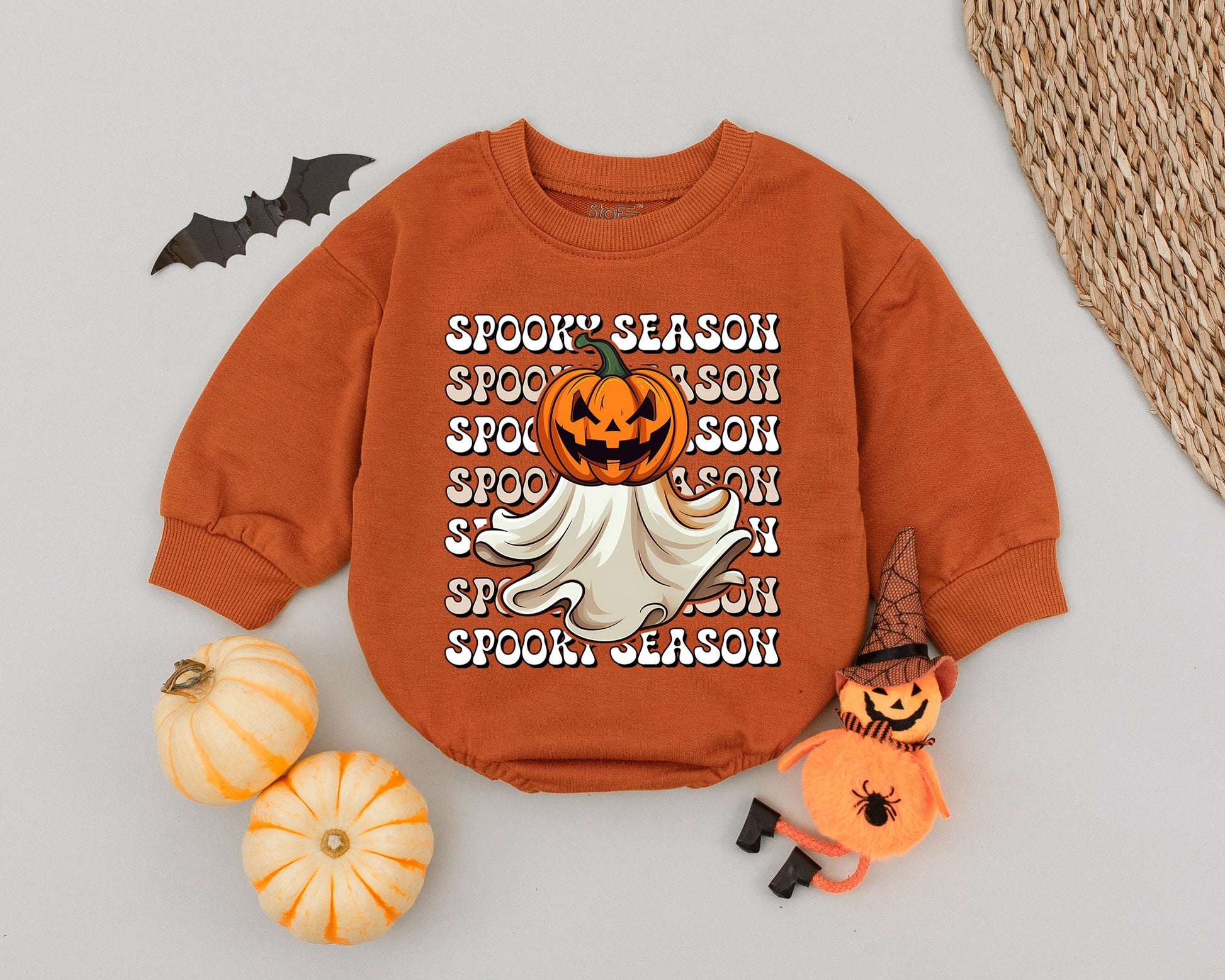 Retro Pumpkin Ghost Baby Romper - Halloween Costume & Fall Outfit