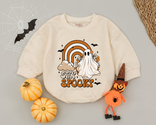 Retro Ghost Baby Romper: Spooky Vintage Halloween Outfit