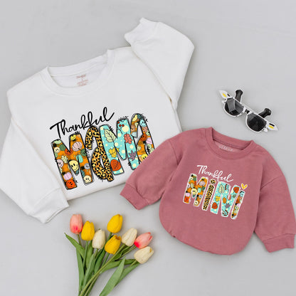 Thankful Family Matching Sweatshirts for Mom and Children Thanksgiving