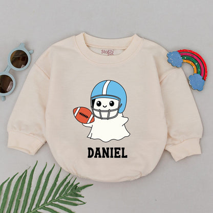 Personalized Boo Game Day Romper, Ghost Football Halloween Bodysuit, Custom Name, Sport Ghost 1st Halloween Outfit, Baby Boy Boo, Newborn for Boys (139 chars)