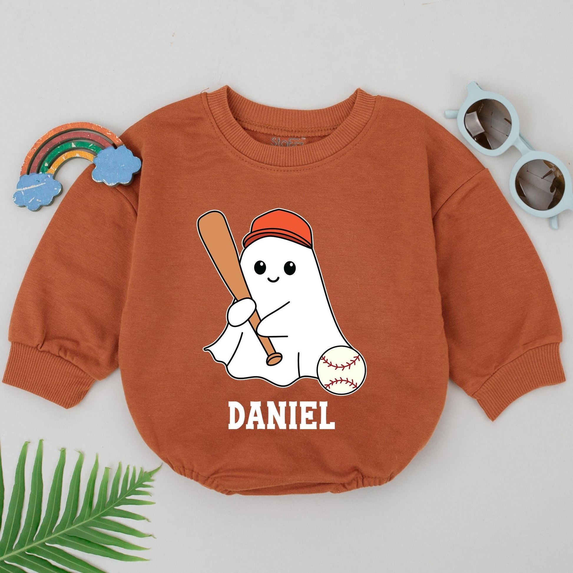 Ghostly Baseball Baby Romper: 1st Halloween Outfit for Newborn Boys