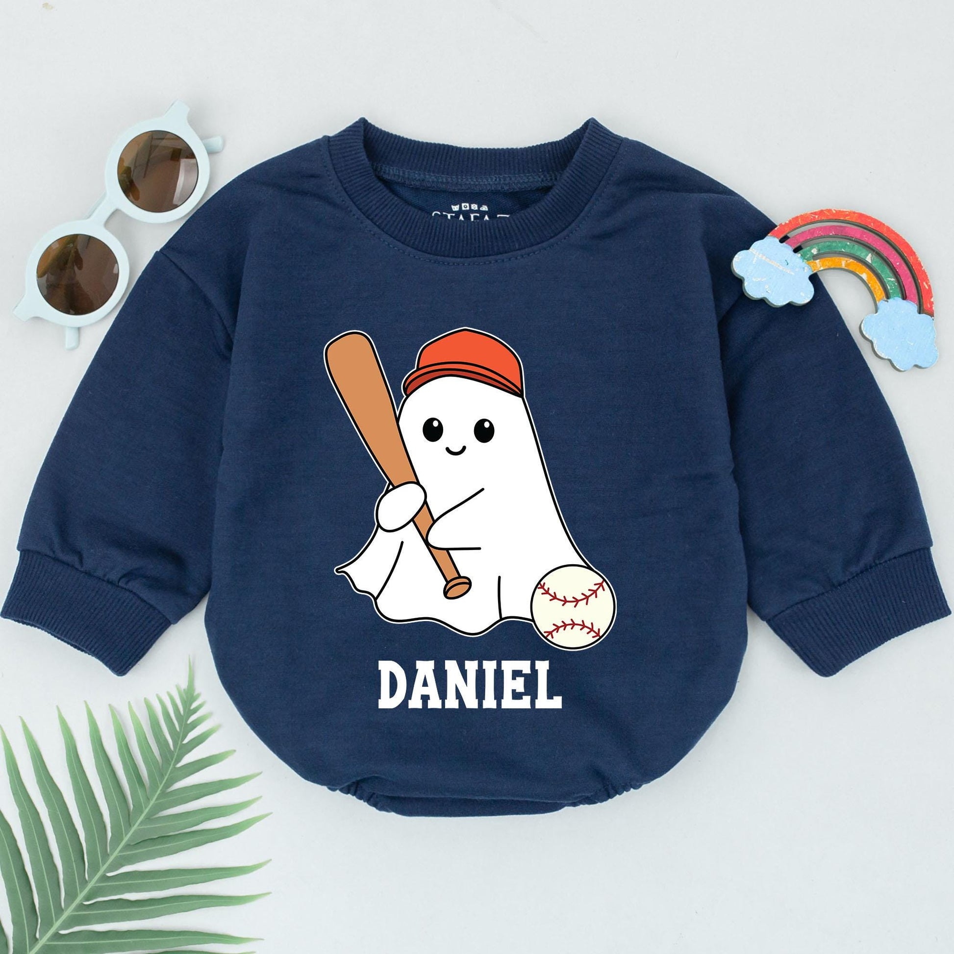 Ghostly Baseball Baby Romper: 1st Halloween Outfit for Newborn Boys