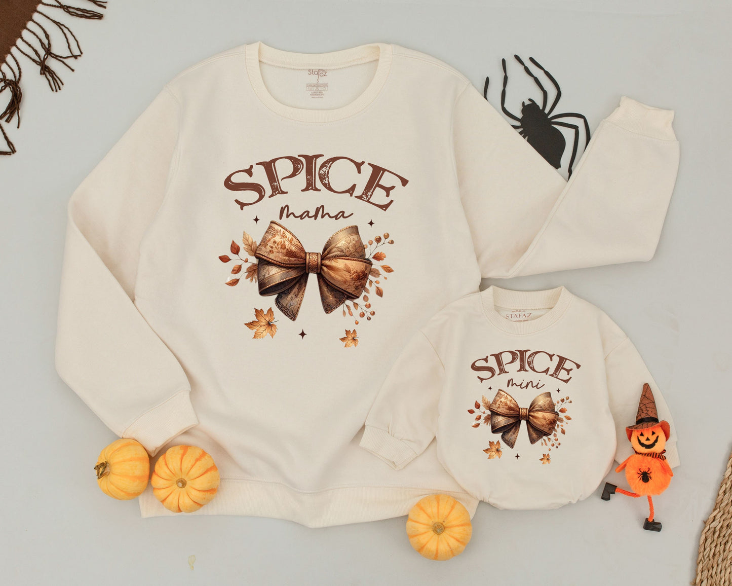 Matching Retro Fall Outfits: Spice Mama & Mini Pumpkin Sweaters