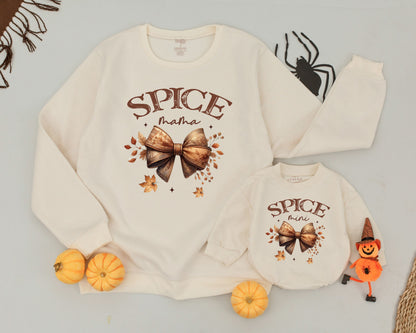 Matching Retro Fall Outfits: Spice Mama & Mini Pumpkin Sweaters