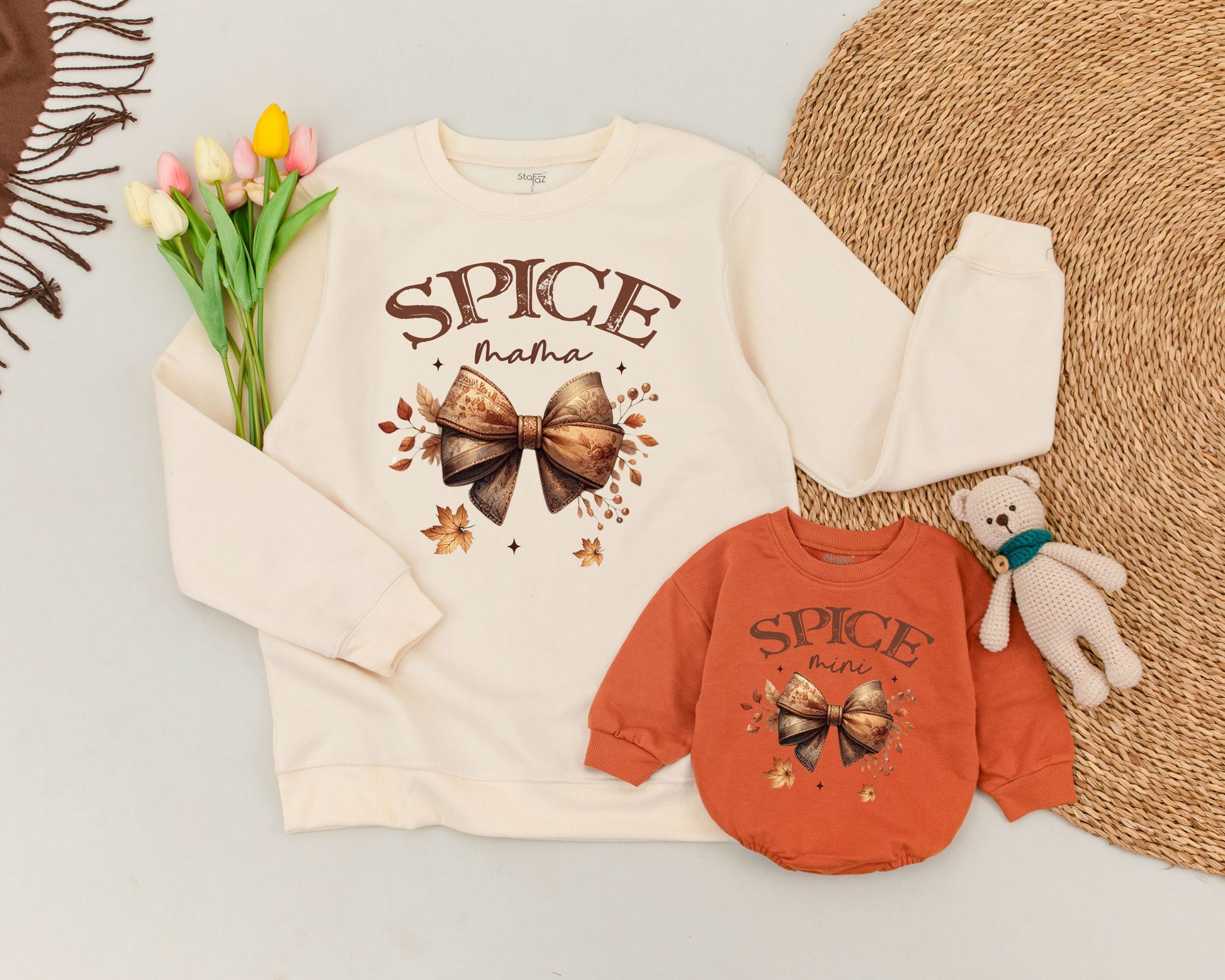 Matching Retro Fall Outfits: Spice Mama & Mini Pumpkin Sweaters