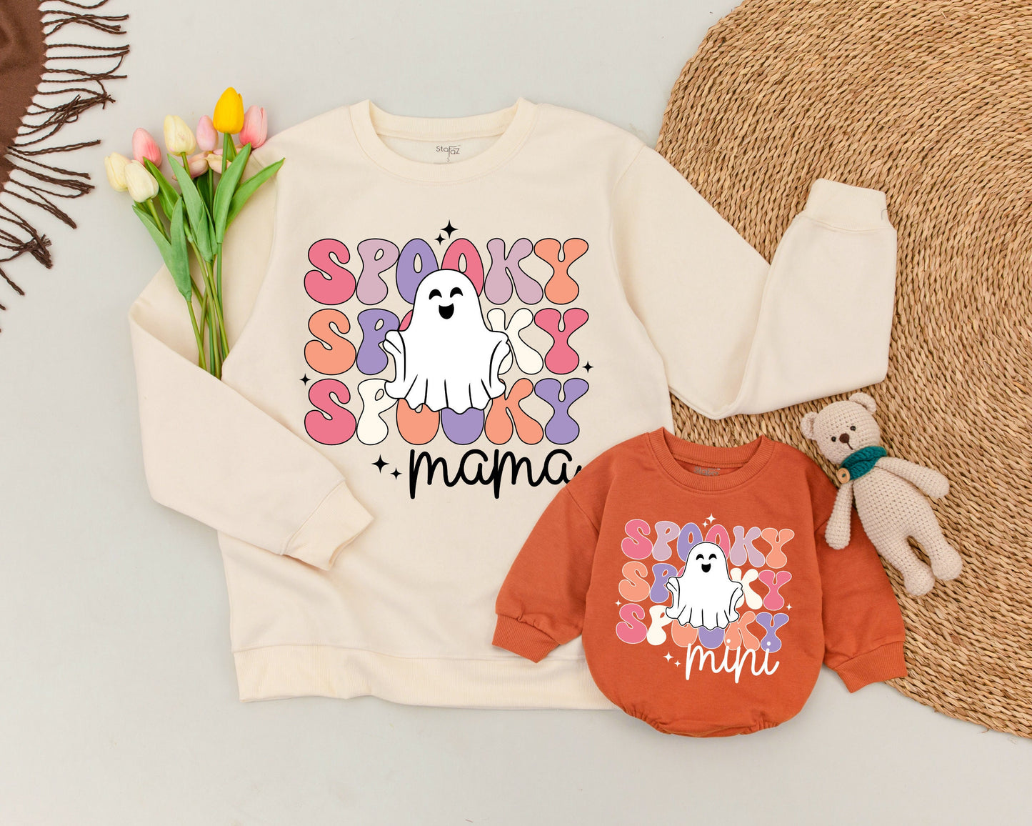 Cozy Halloween Family Sweaters: Mommy & Me Ghost Outfits Set