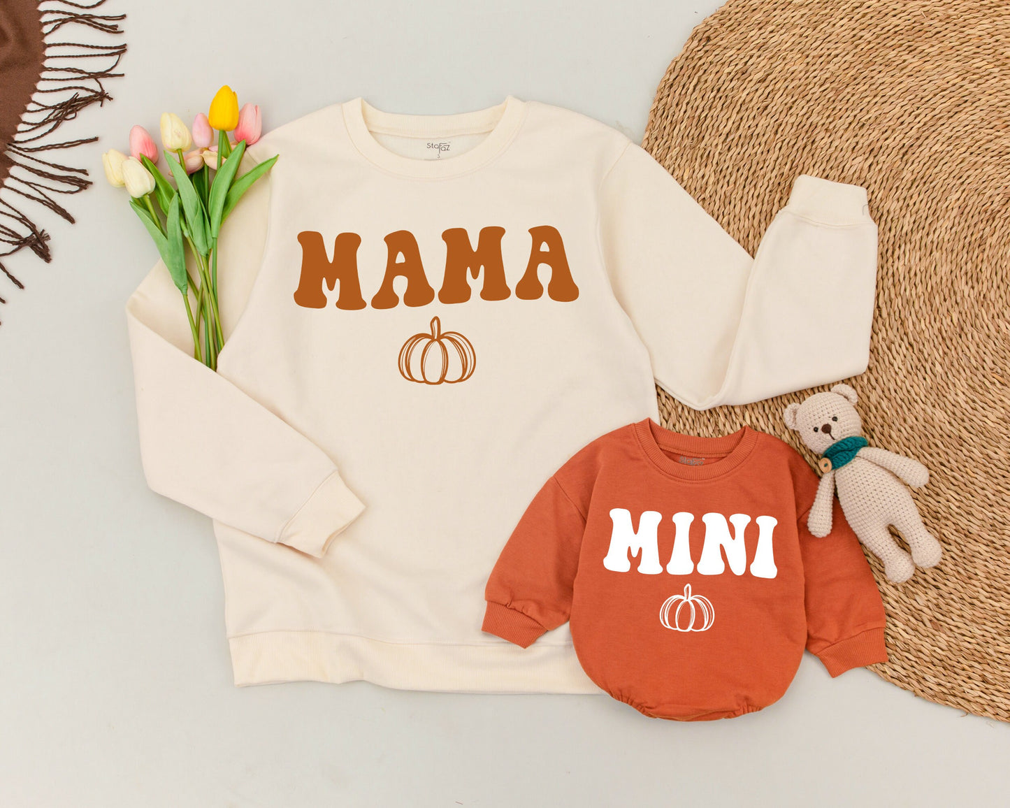 Cozy Matching Pumpkin Sweatshirts for Mom and Baby - Fall Outfits