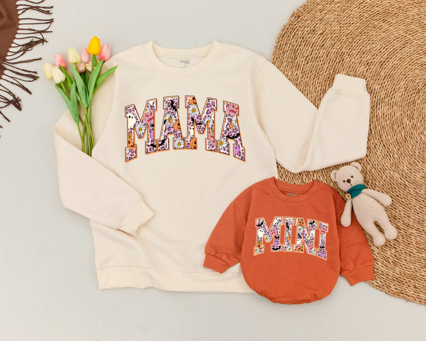 Matching Retro Halloween Sweatshirts: Mama and Mini Ghost Outfit