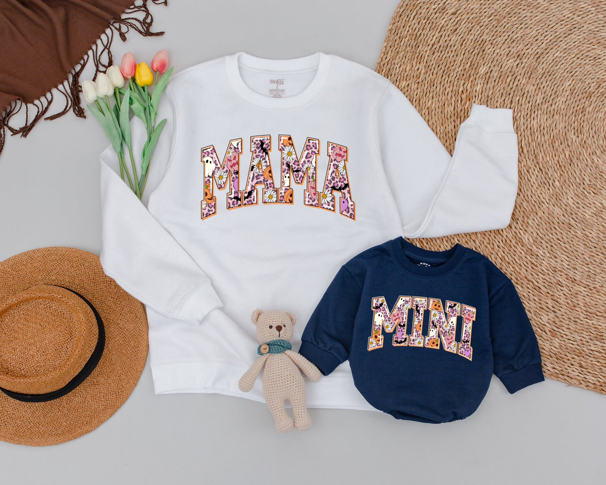 Matching Retro Halloween Sweatshirts: Mama and Mini Ghost Outfit