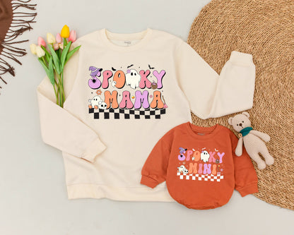 Cute Ghost Halloween Family Sweaters: Matching Mom and Baby Outfit  