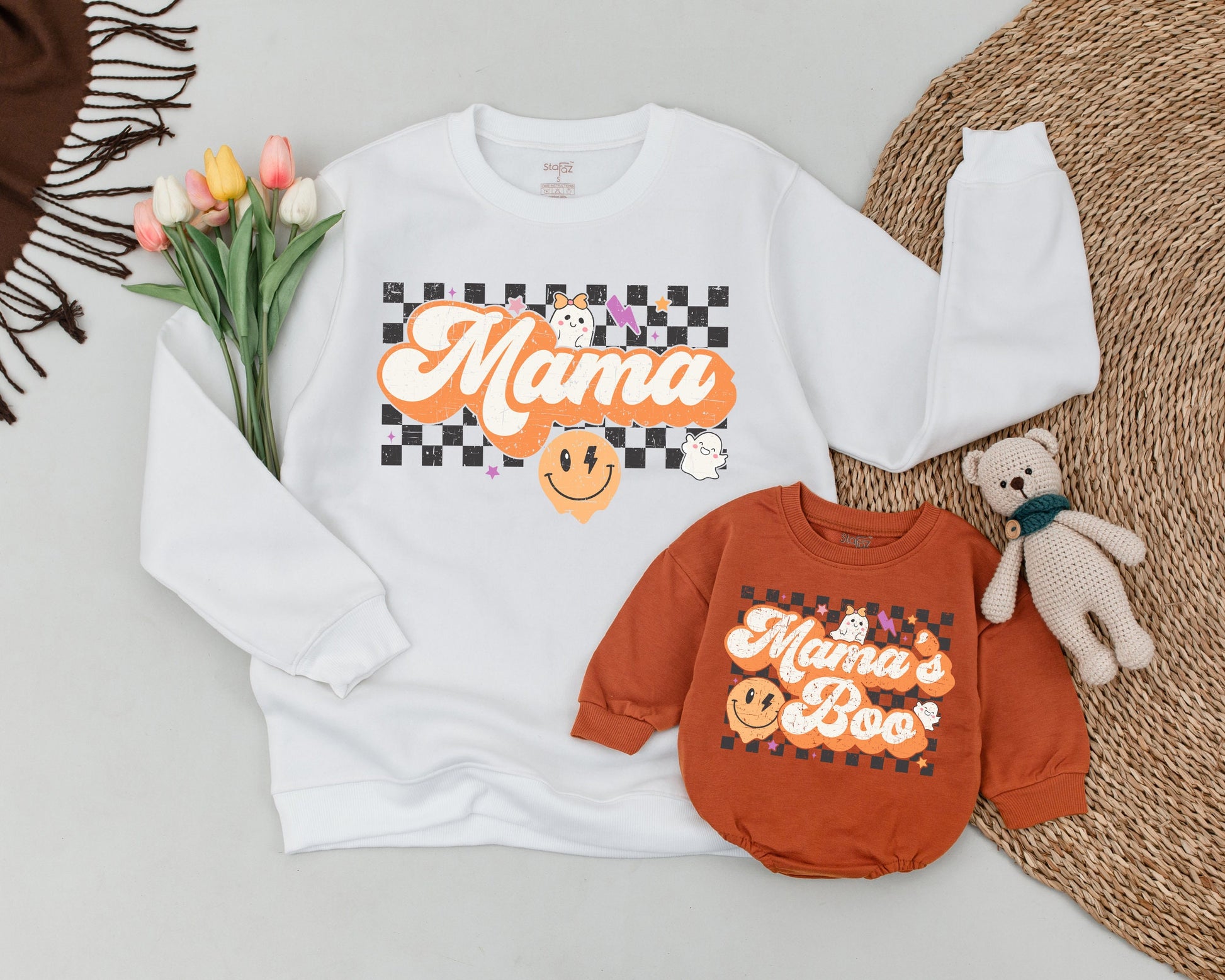 Matching Mom and Baby Halloween Sweaters – Vintage Ghost and Pumpkin