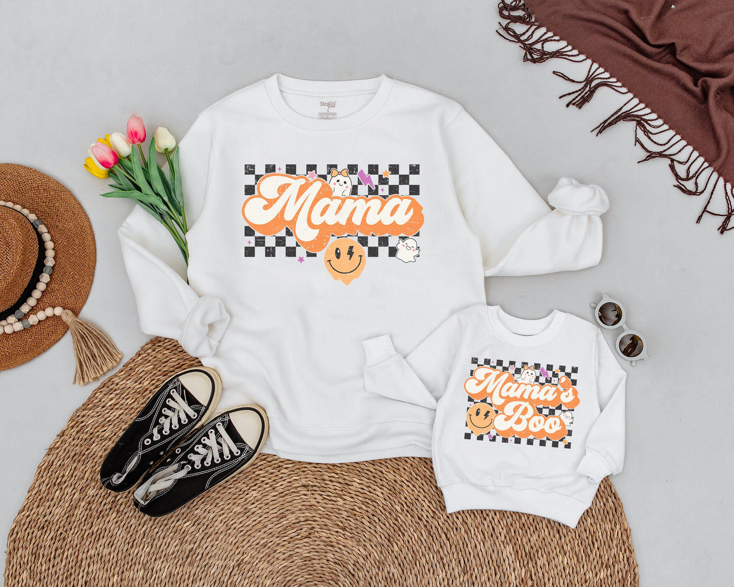 Matching Mom and Baby Halloween Sweaters – Vintage Ghost and Pumpkin