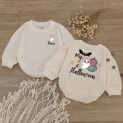 Personalized Baby Girl Halloween Outfit: Cute Ghost & Pumpkin Romper