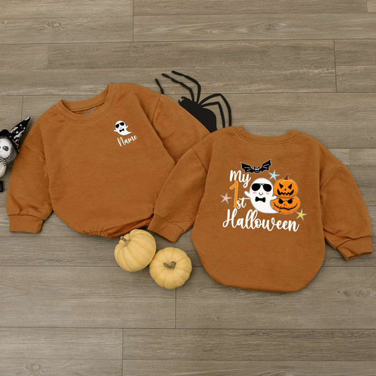 My First Halloween Baby Boy Romper Cute Ghost Bodysuit Little Boo Outfit Personalized Spooky Season Kids Clothes Newborn Pumpkin Patch Clothes 1st Boo