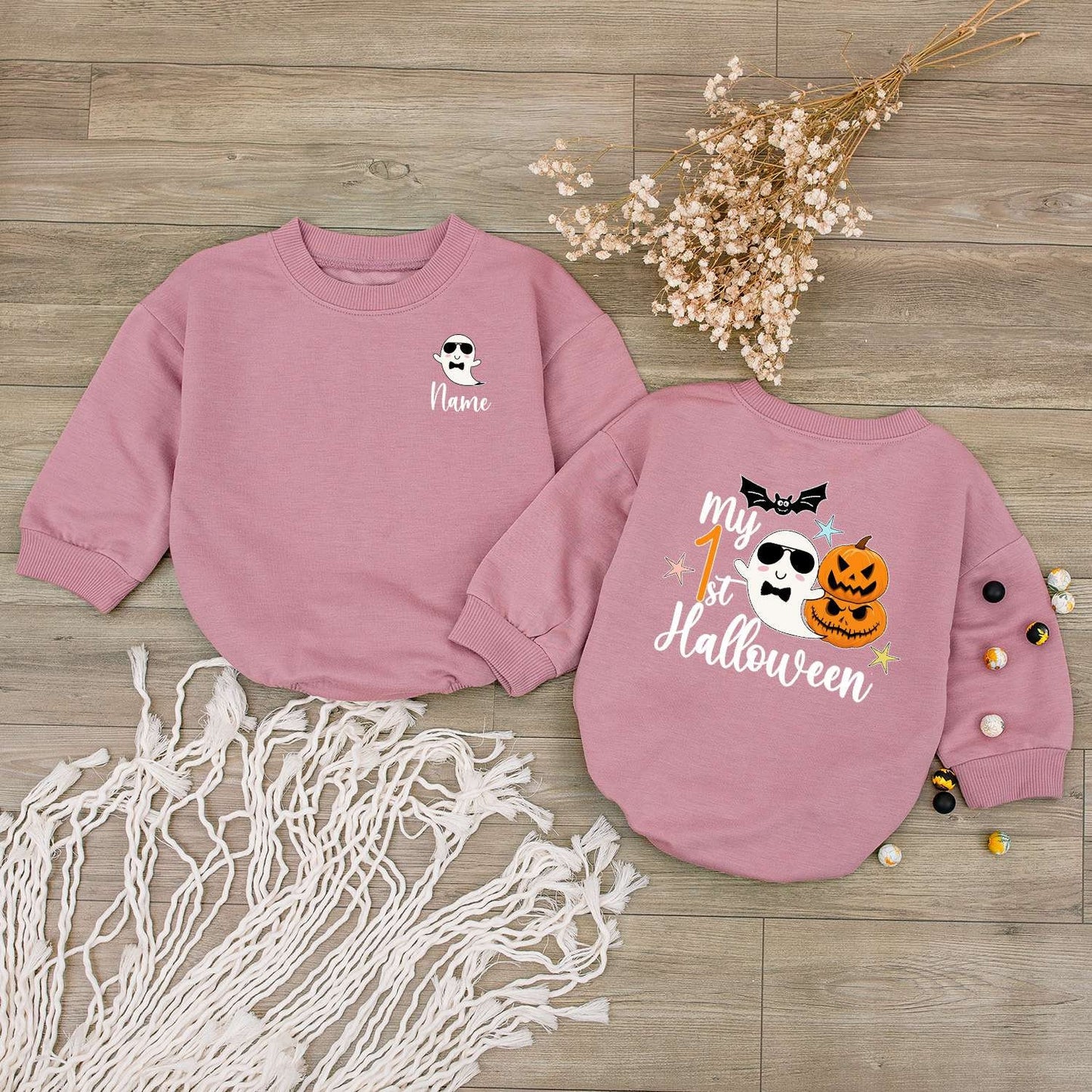 Personalized Halloween Baby Romper - Cute Ghost and Little Boo Outfit