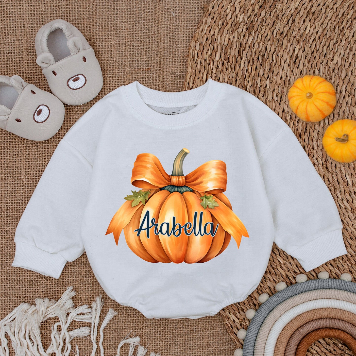 Baby's First Thanksgiving Romper with Pumpkin Bow - Festive Outfit