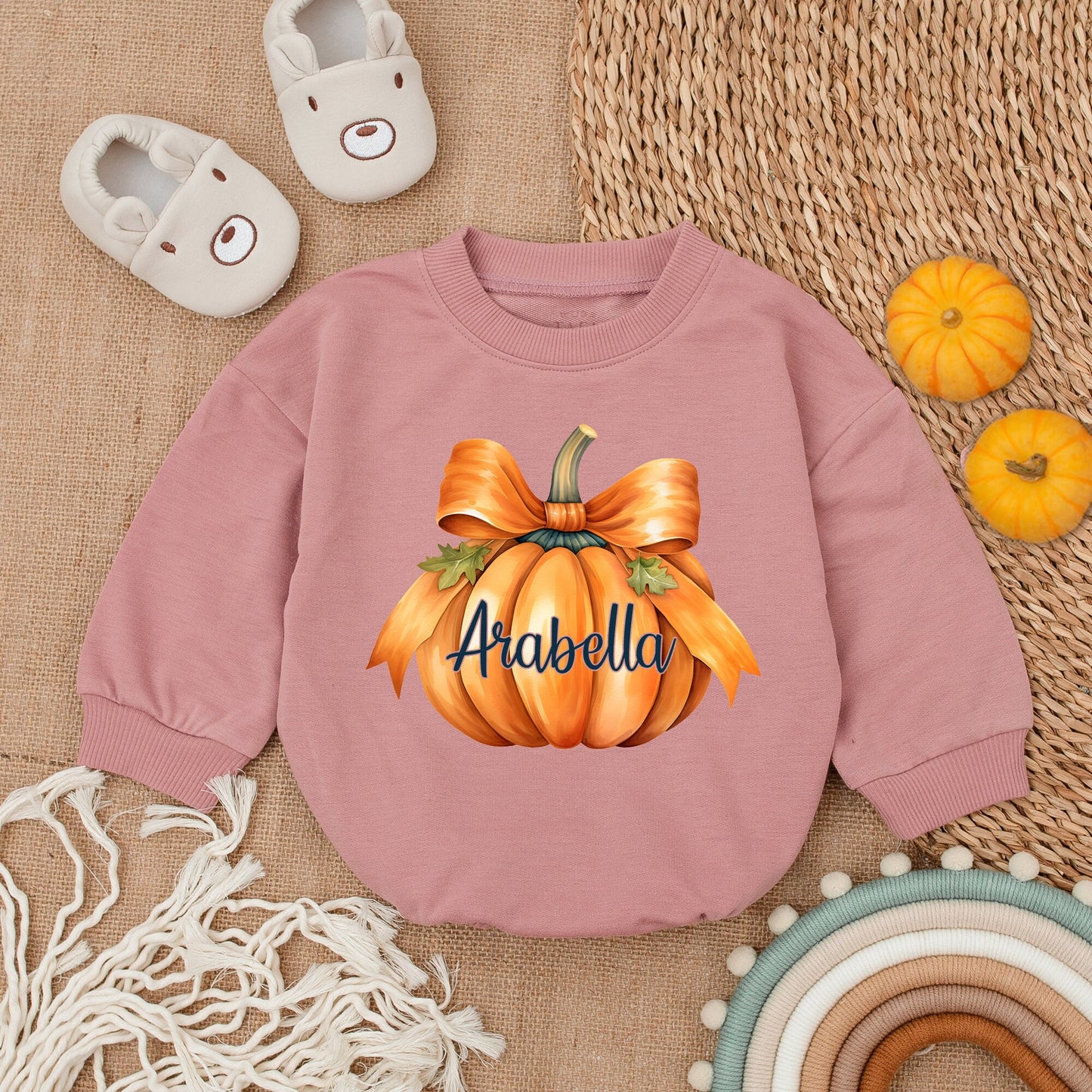 Baby's First Thanksgiving Romper with Pumpkin Bow - Festive Outfit