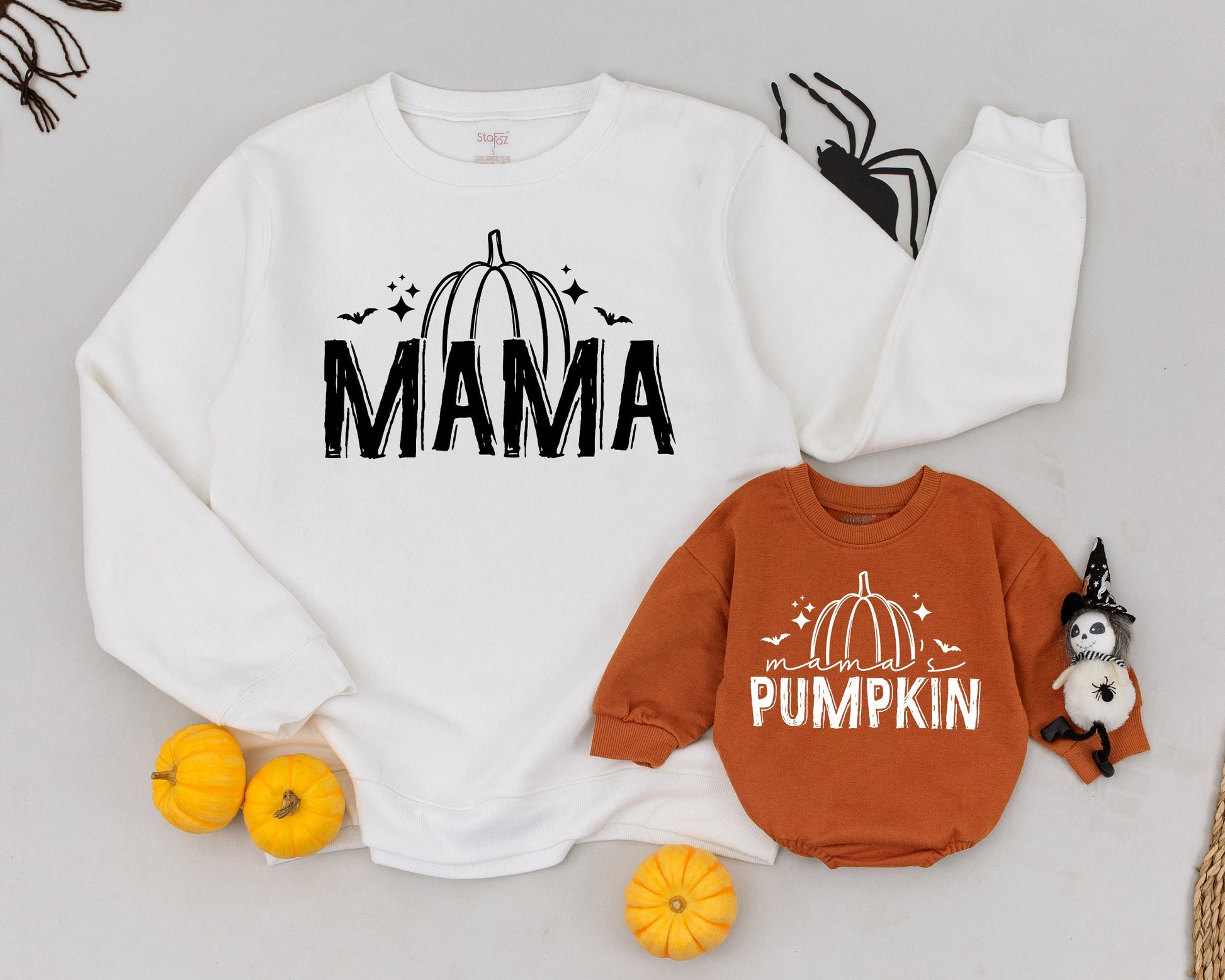 Matching Mommy & Me Pumpkin Sweaters - Retro Halloween Family Set