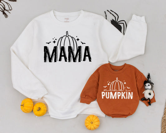 Matching Mommy & Me Pumpkin Sweaters - Retro Halloween Family Set