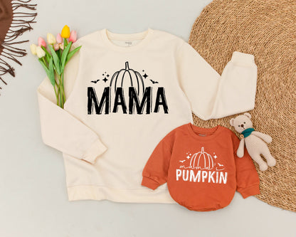 Matching Mommy & Me Pumpkin Sweaters - Retro Halloween Family Set