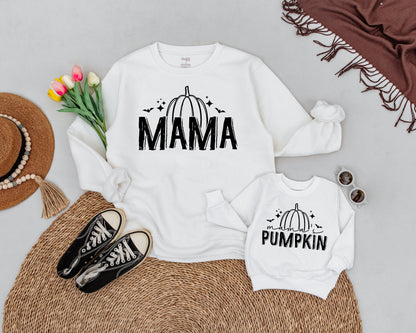 Matching Mommy & Me Pumpkin Sweaters - Retro Halloween Family Set