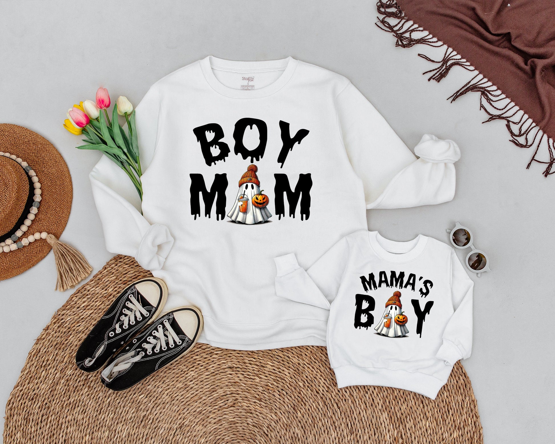 Retro Halloween Mommy & Me Sweaters: Vintage Ghost Family Outfits