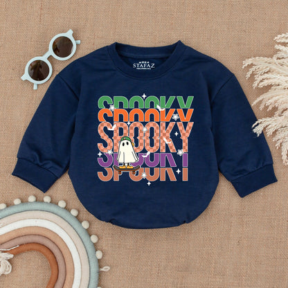 Spooky Skateboard Ghost Romper Vintage Halloween Outfit Baby Boy Girl Clothes Fun Checkered Halloween Gift Playful Spooky Dude Bubble Bodysuit 137