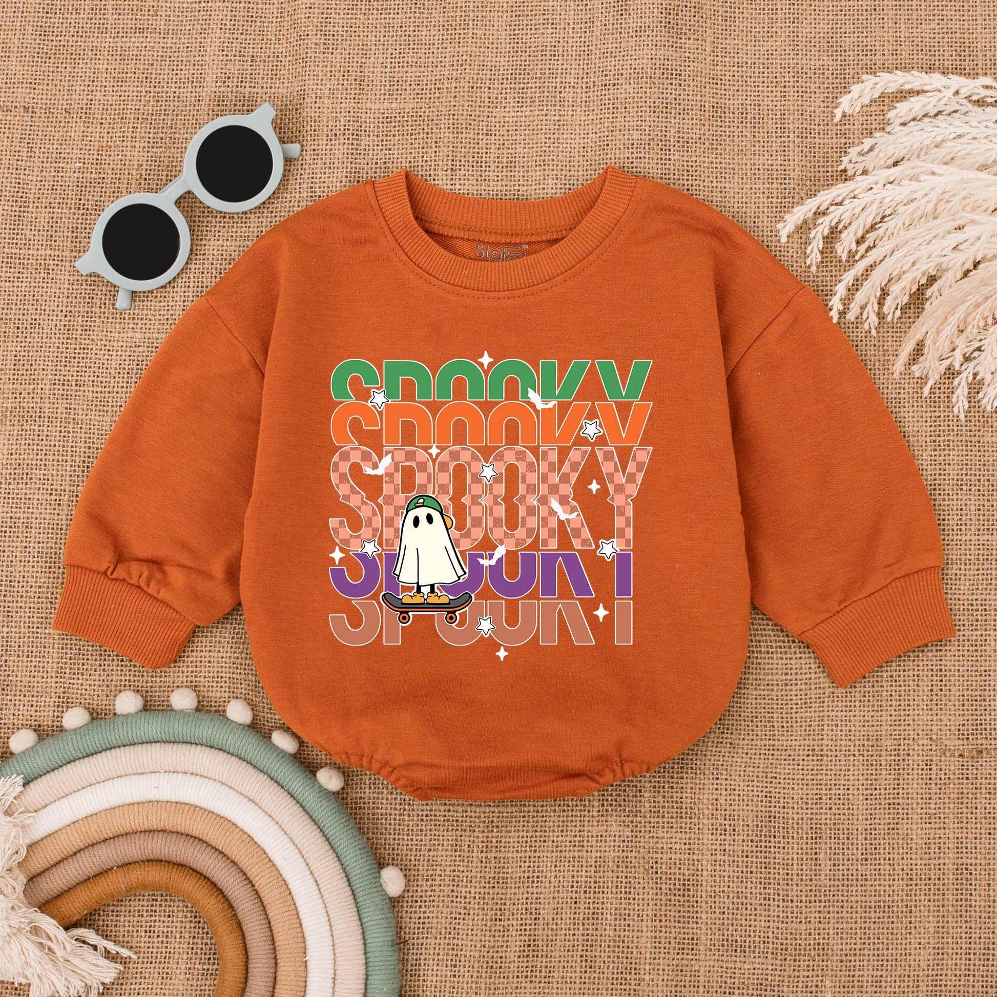 Vintage Spooky Pumpkin Bubble Romper for Boys – Halloween Bodysuit