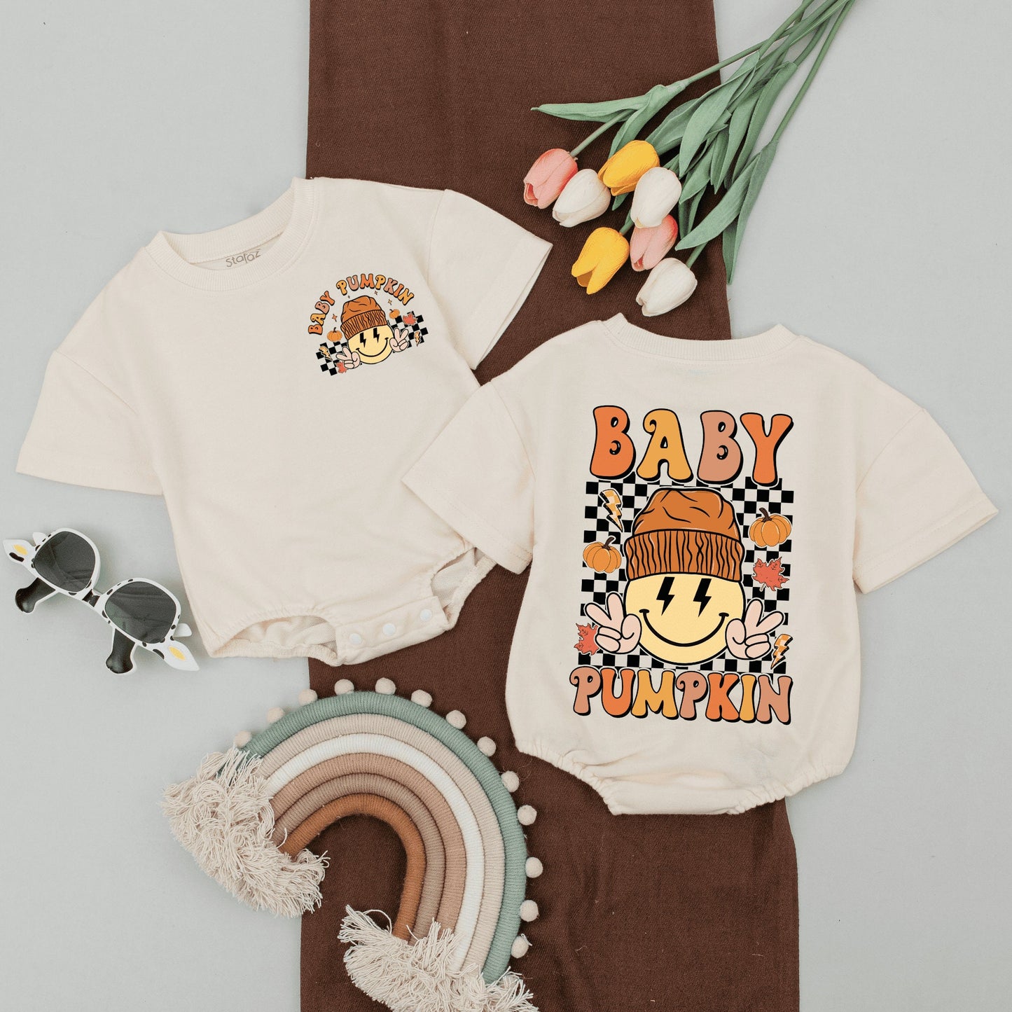 Matching Retro Fall Shirts: Mama and Baby Pumpkin Family Outfits