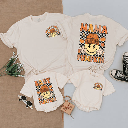 Matching Retro Fall Shirts: Mama and Baby Pumpkin Family Outfits