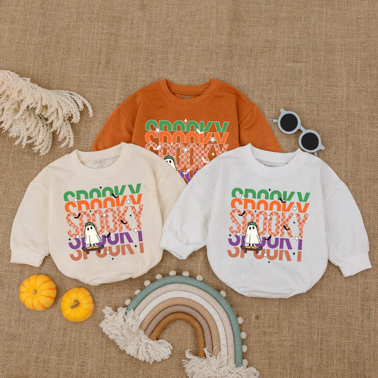 Spooky Skateboard Ghost Romper Vintage Halloween Outfit Baby Boy Girl Clothes Fun Checkered Halloween Gift Playful Spooky Dude Bubble Bodysuit 137